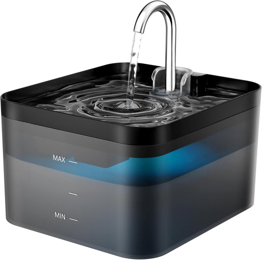 Fontaine a Eau Chat, 2,2L, Super Silencieuse, Filtre À Carbone Activé, Facile À Mettoyer, Distributeur Eau Chat Avec LED, Convient À Plusieurs Animaux De Compagnie