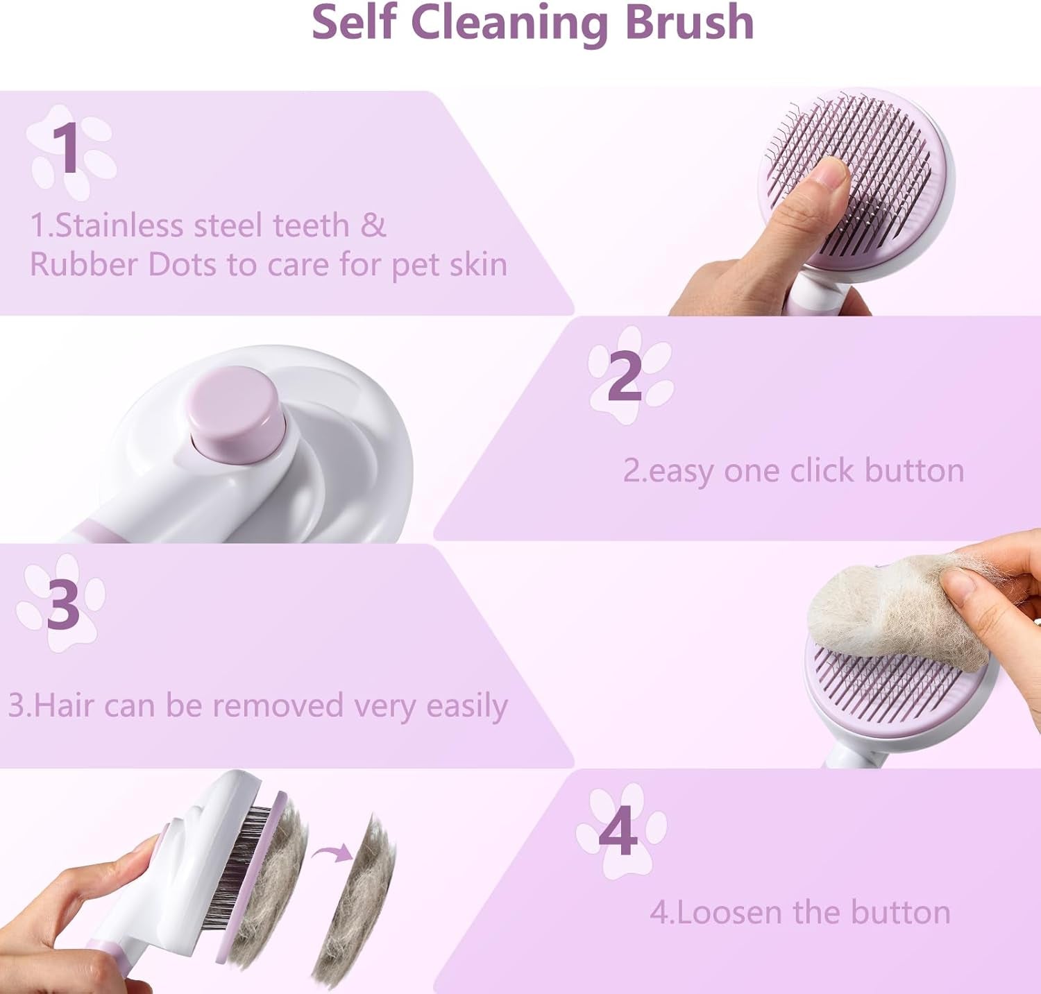 Brosse Pour Chat, Nettoyage Des Peluches, Poignée Amovible, Brosse De Nettoyage Pour Animaux De Compagnie (Violet)