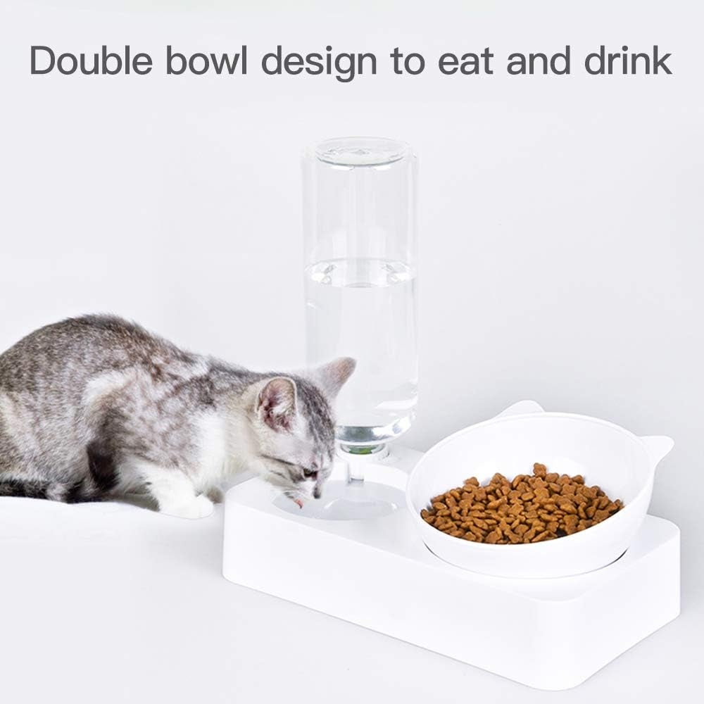 Gamelle Chat, Inclinable À 15° Bol Pour Chat Anti-Vomissements Bols, Pour Animaux De Compagnie 2-En-1 À Stockage D'Eau Automatique,Disponible Pour Les Chats Et Les Chiots