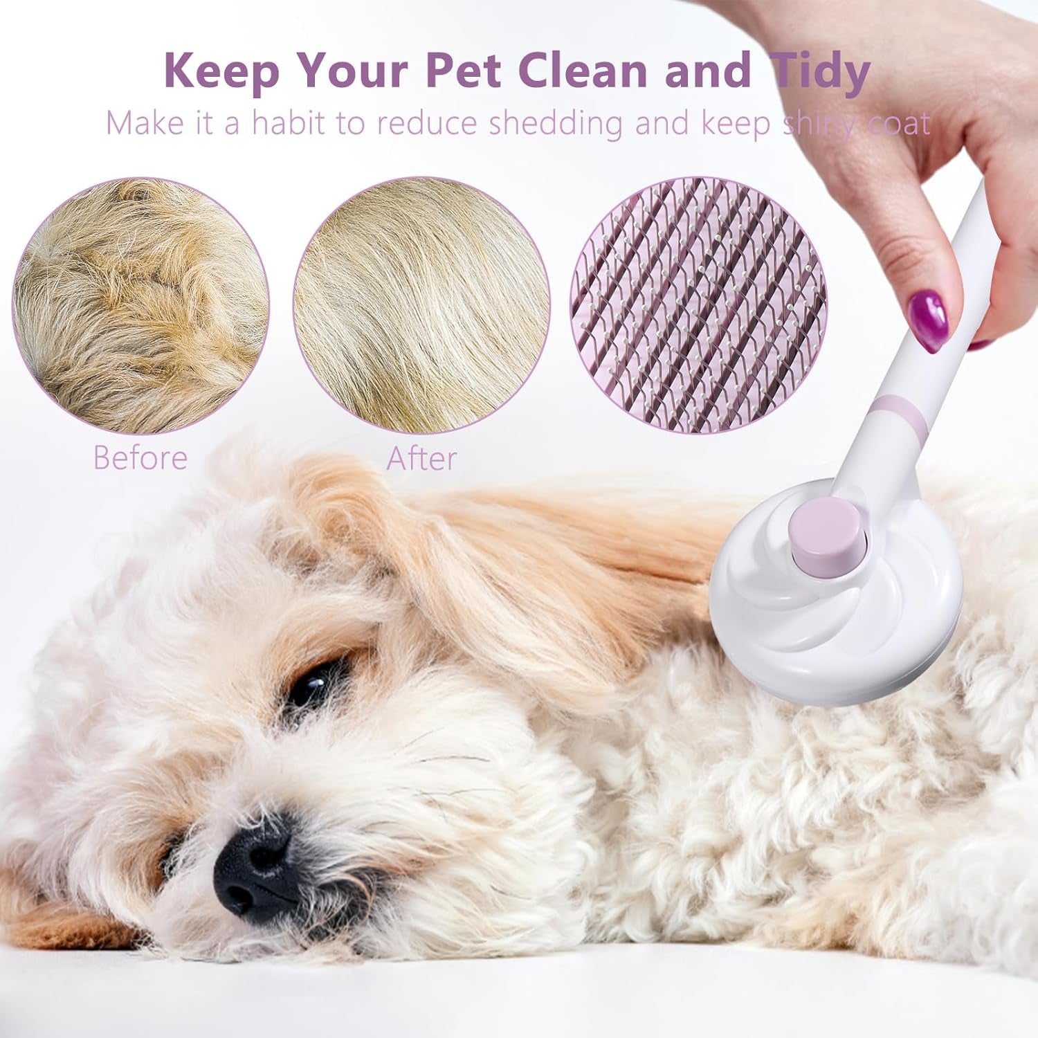 Brosse Pour Chat, Nettoyage Des Peluches, Poignée Amovible, Brosse De Nettoyage Pour Animaux De Compagnie (Violet)