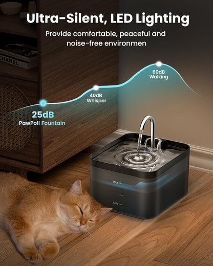 Fontaine a Eau Chat, 2,2L, Super Silencieuse, Filtre À Carbone Activé, Facile À Mettoyer, Distributeur Eau Chat Avec LED, Convient À Plusieurs Animaux De Compagnie