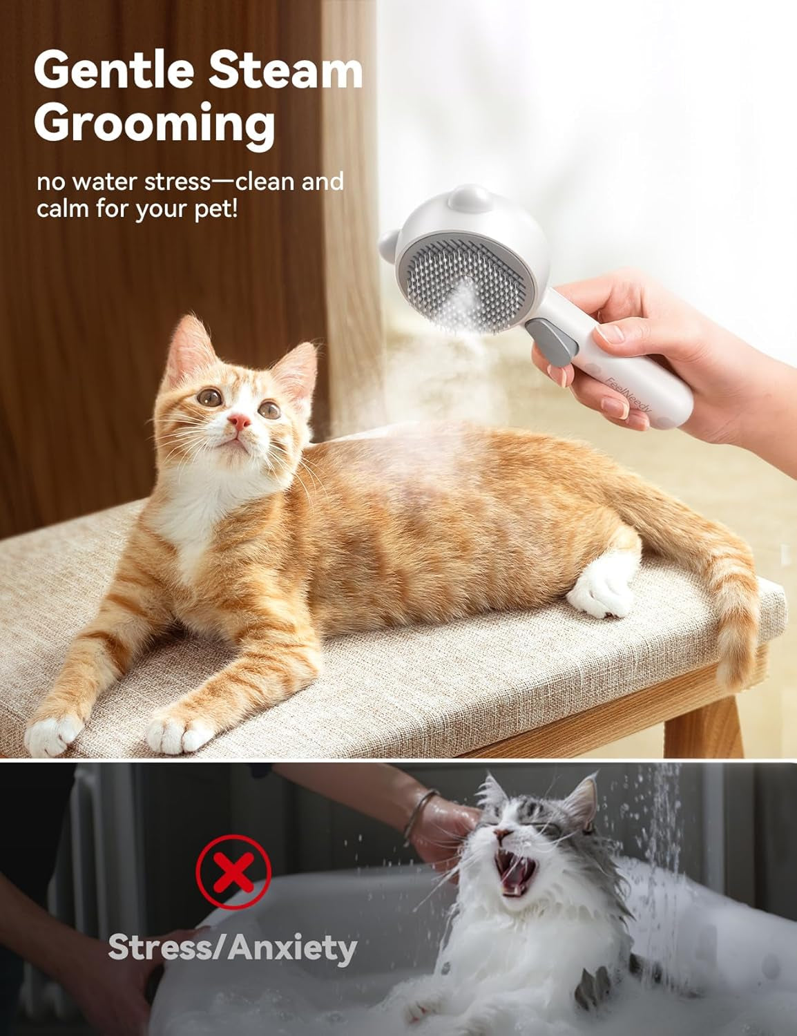 Brosse Vapeur Chat Rechargeable, Brosse Vapeur Chien Avec Bouton De Déverrouillage, Brossechat Pour Poils Long Et Court, Pour Chiens, Lapins