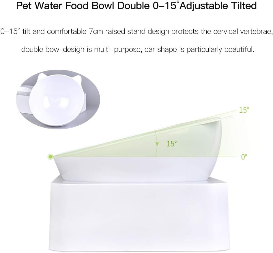 Gamelle Chat, Inclinable À 15° Bol Pour Chat Anti-Vomissements Bols, Pour Animaux De Compagnie 2-En-1 À Stockage D'Eau Automatique,Disponible Pour Les Chats Et Les Chiots