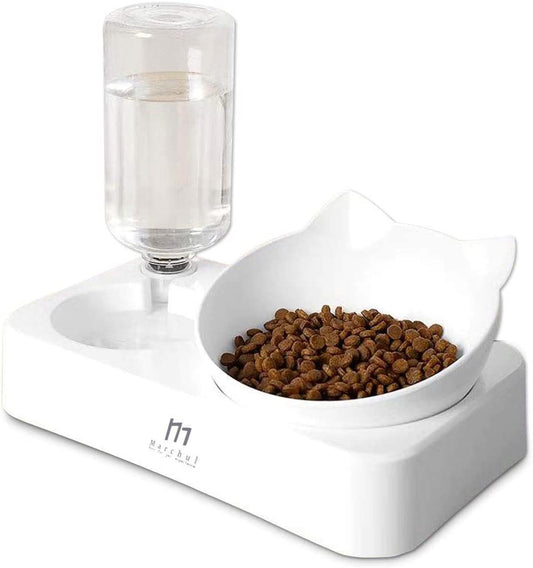 Gamelle Chat, Inclinable À 15° Bol Pour Chat Anti-Vomissements Bols, Pour Animaux De Compagnie 2-En-1 À Stockage D'Eau Automatique,Disponible Pour Les Chats Et Les Chiots