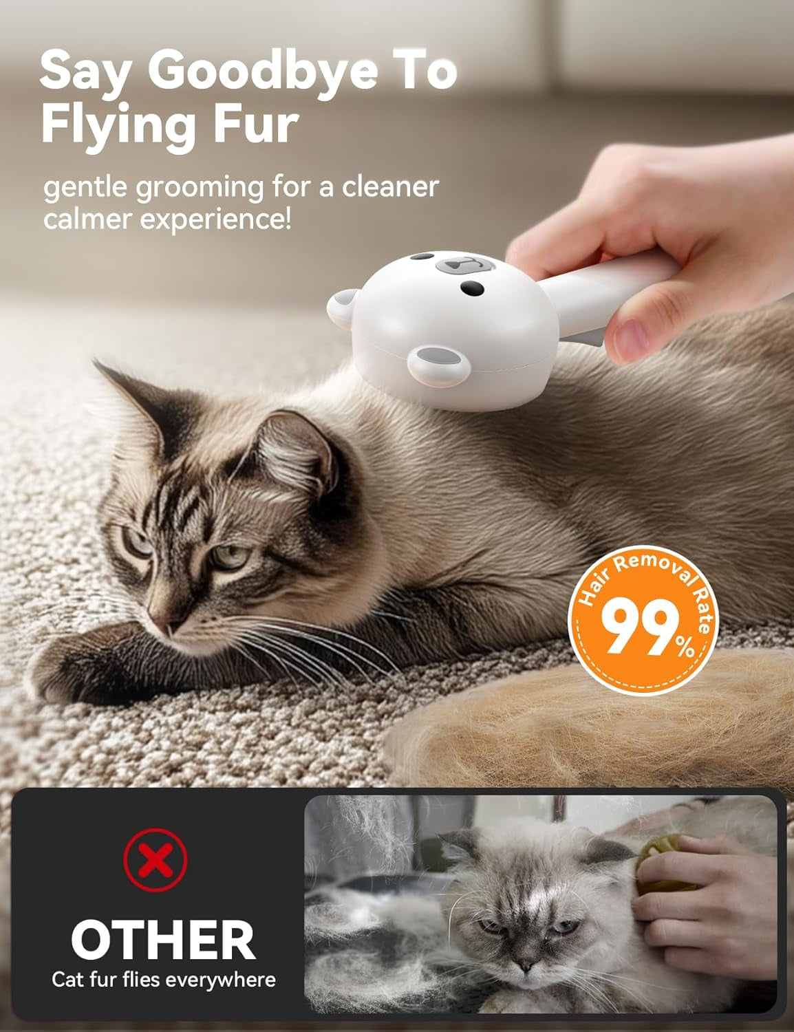 Brosse Vapeur Chat Rechargeable, Brosse Vapeur Chien Avec Bouton De Déverrouillage, Brossechat Pour Poils Long Et Court, Pour Chiens, Lapins